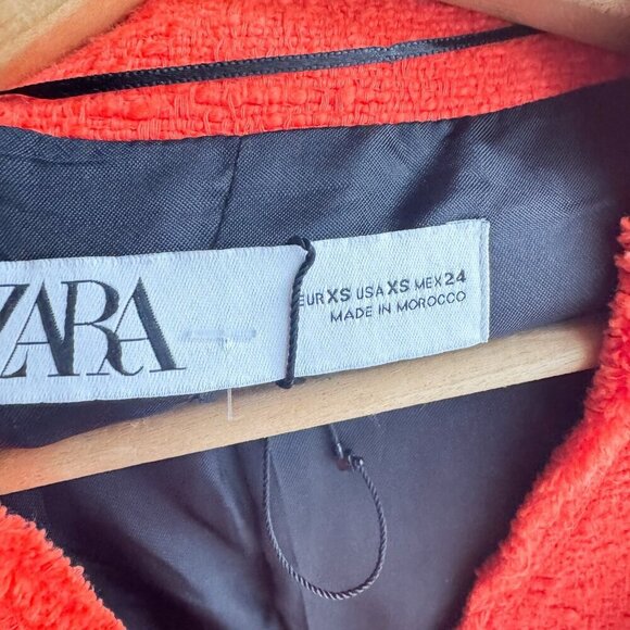 Zara Bright Coral Orange Tweed Blazer XS - Picture 4 of 7